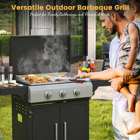 Vicllax 3 Burners Propane Gas Grill with Griddle Plate, 2 in 1 Griddle Grill with Side Burner