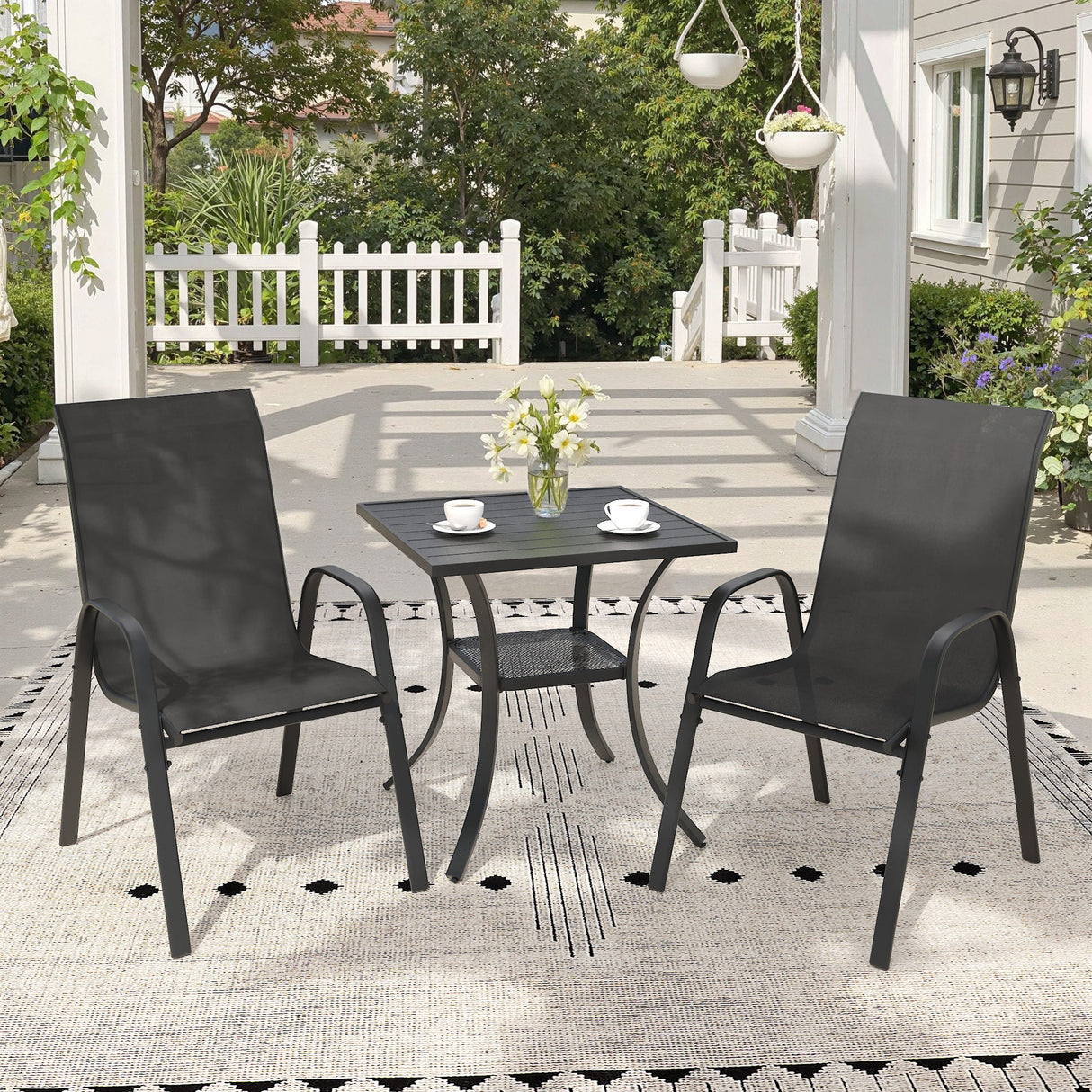Vicllax 3-Piece Patio Bistro Set, Horizon Chairs and 27.6" Metal Square Table