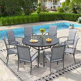 Vicllax 9 PCS Patio Dining Table Set, 53" Round Metal Table and Skyline Stackable Chair