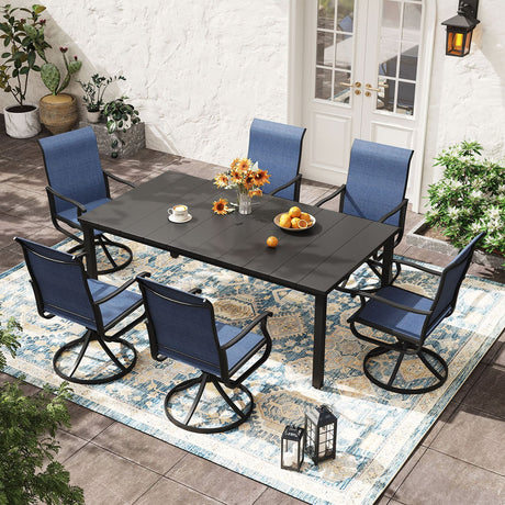 Vicllax 7 Pieces Outdoor Dining Set with Rectangular Dining Table and Swivel Chairs
