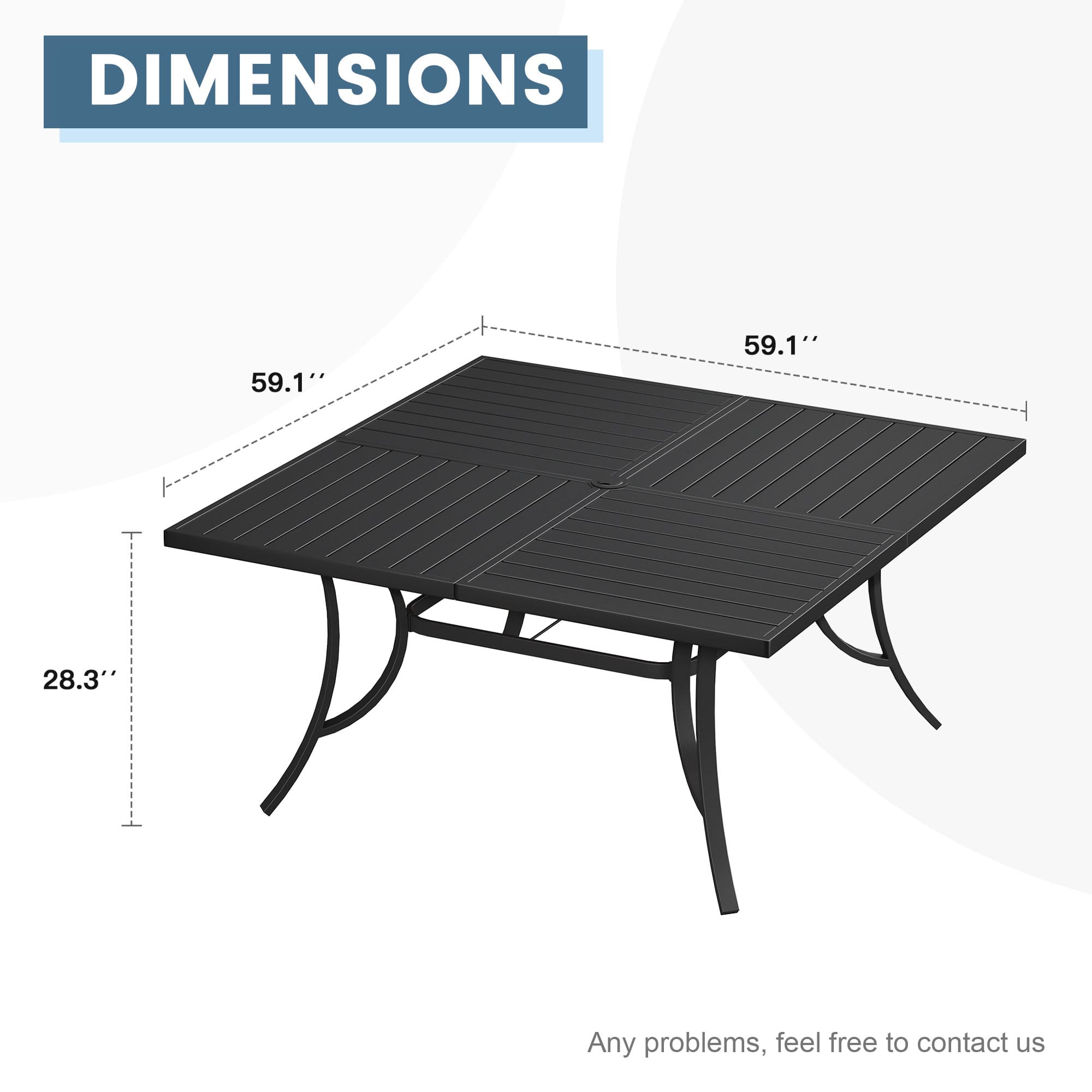 PHI VILLA Expandable Metal Dining Table – Seats 6-8 – Black – Indoor/Outdoor