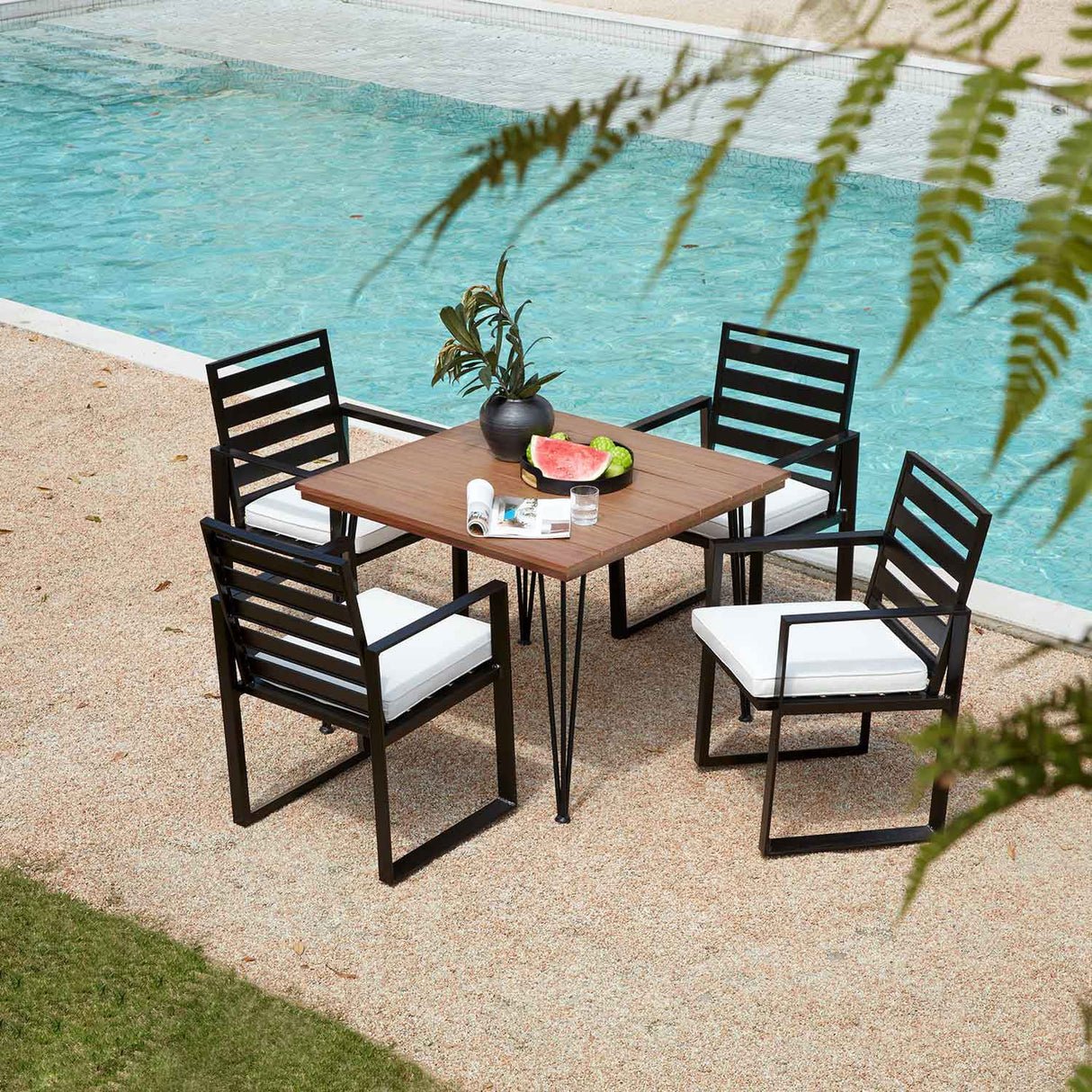 Vicllax 5 PCS Patio Dining Set, Outdoor Metal Table and Dining Chair with Cushion