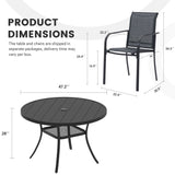 Vicllax Juego de comedor para exterior de 7 piezas con mesa redonda de metal de 48" y sillones de textileno 