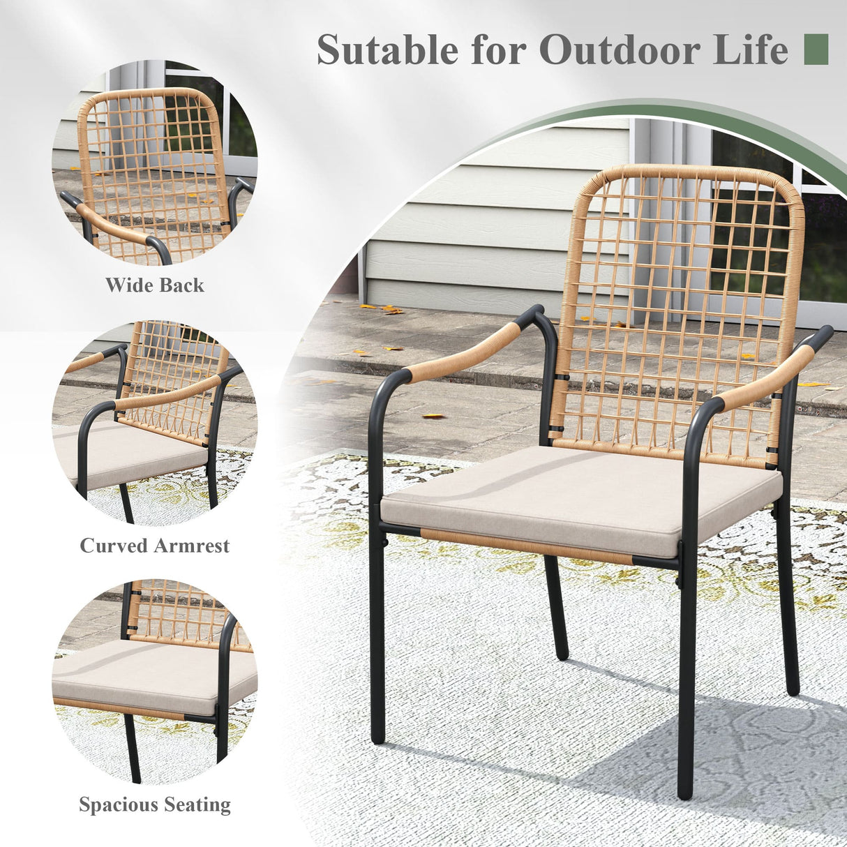 Vicllax 9 PCS Patio Dining Table Set, 53" Round Metal Table and Solana Stackable Chair
