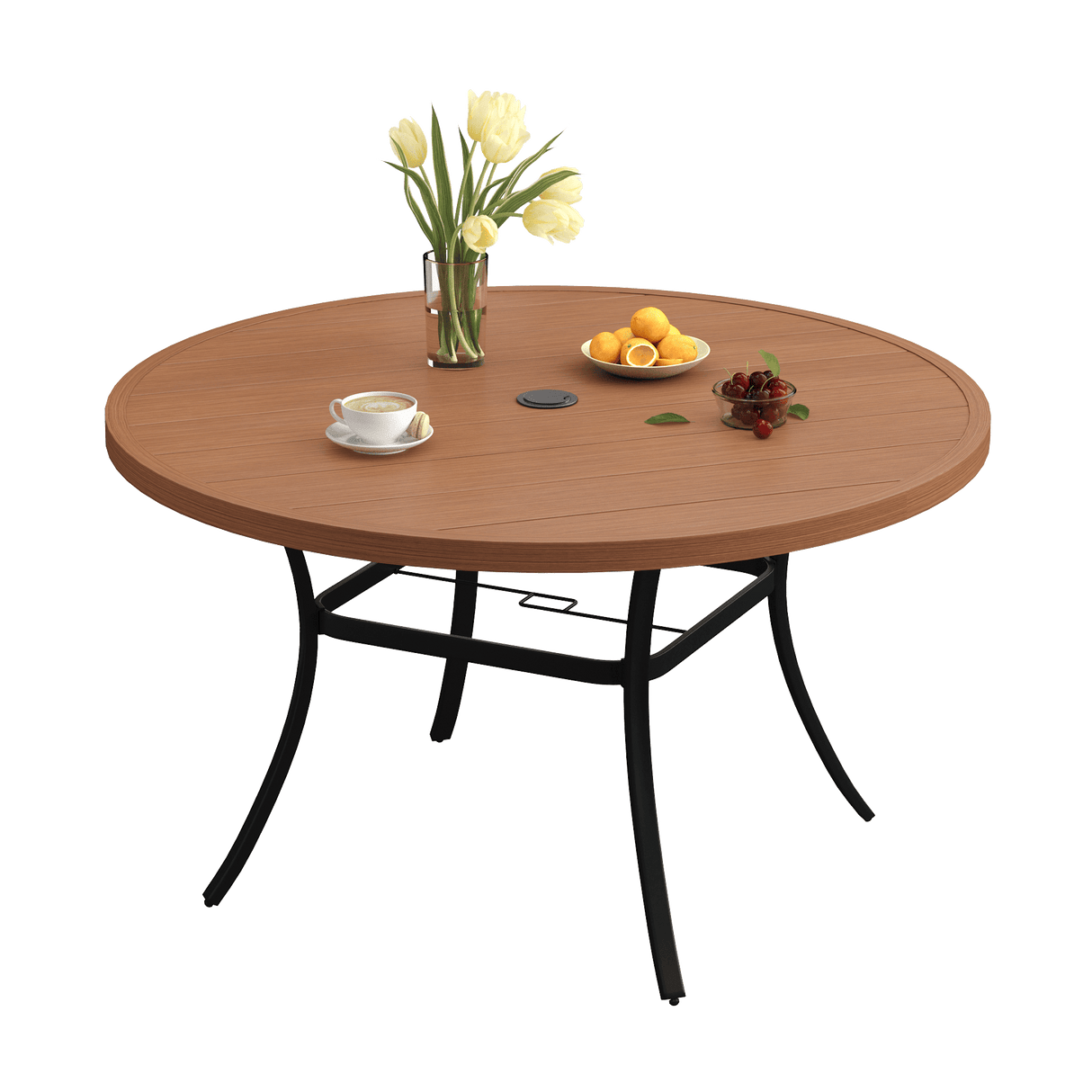 Vicllax Outdoor Round Metal Dining Table with Umbrella Hole for 4, 6