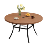 Vicllax Outdoor Round Metal Dining Table with Umbrella Hole for 4, 6