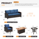 VICLLAX Versatile Wicker Patio Set: 5 Seater with Fire Table/Ottoman