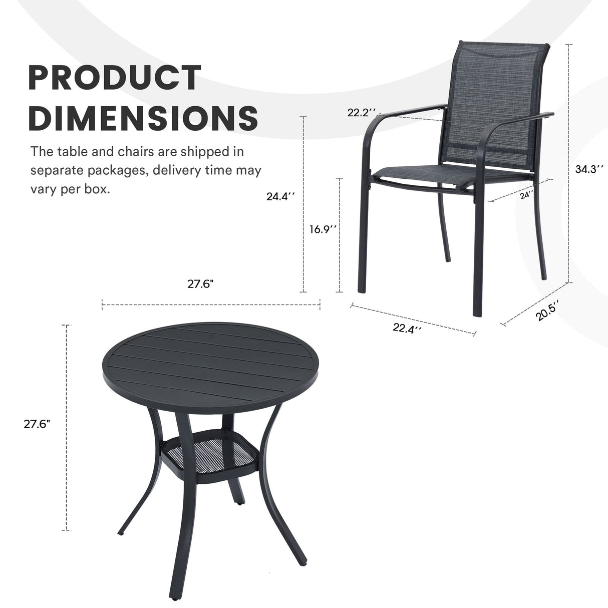 Vicllax 3-Piece Patio Bistro Set, Outdoor Stackable Sling Chairs and Metal Round Table