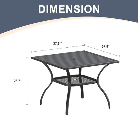 Vicllax Mesa de comedor para patio al aire libre para 4 personas, mesa cuadrada de metal con almacenamiento 