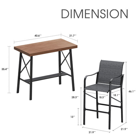 Vicllax Bar Table Set for 2, 3 Pcs Wooden-Like Table and Stools with Backrest and armrests, for Nook Balcony