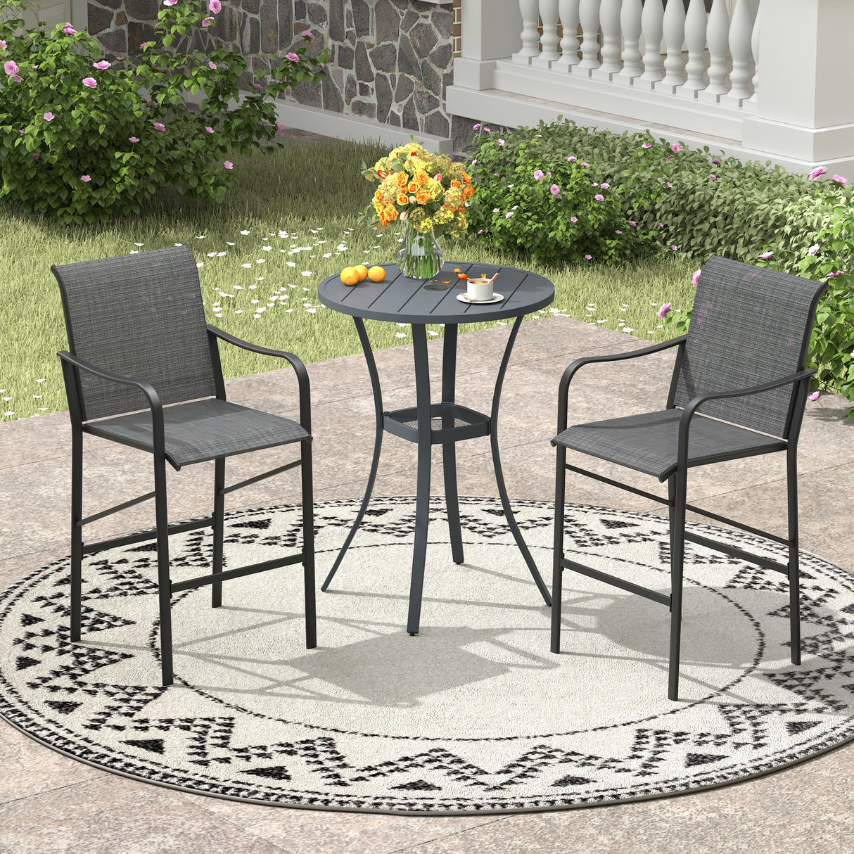 Vicllax 3/5 PCS Outdoor Bar Set, Patio High Bar Chairs and Round Bar Table