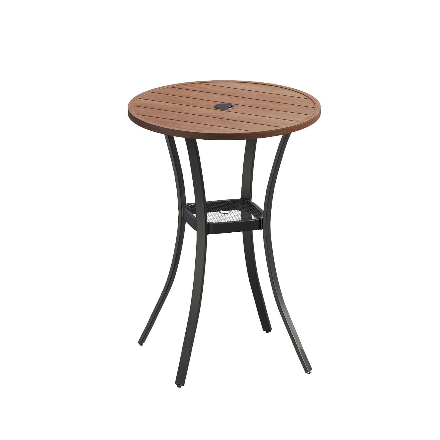 Vicllax Outdoor 28" Round Bar Table with Umbrella Hole and Storage Shelf