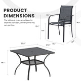Vicllax 5 Pieces Outdoor Dining Set, 37.8" Square Metal Table and Stackable Sling Chairs