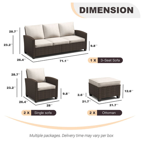Vicllax Patio Furniture Set, Wicker Outdoor Conversation Set with Cushioned Sofa Chairs and Ottomans