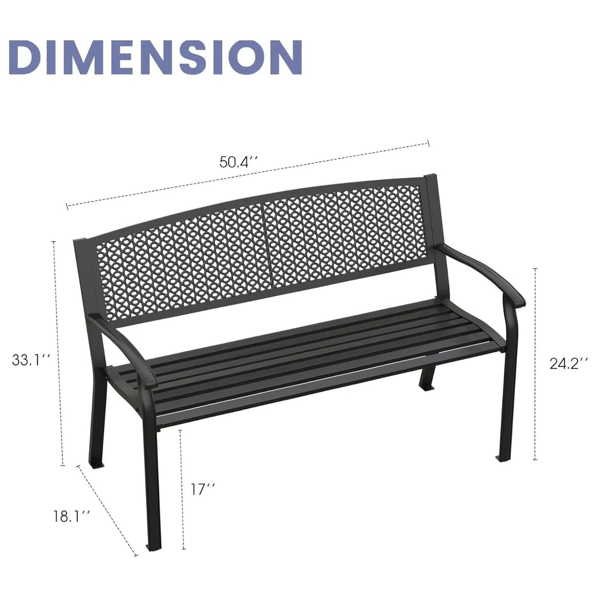 Vicllax Outdoor Garden Bench, Waterproof Patio Metal Bench
