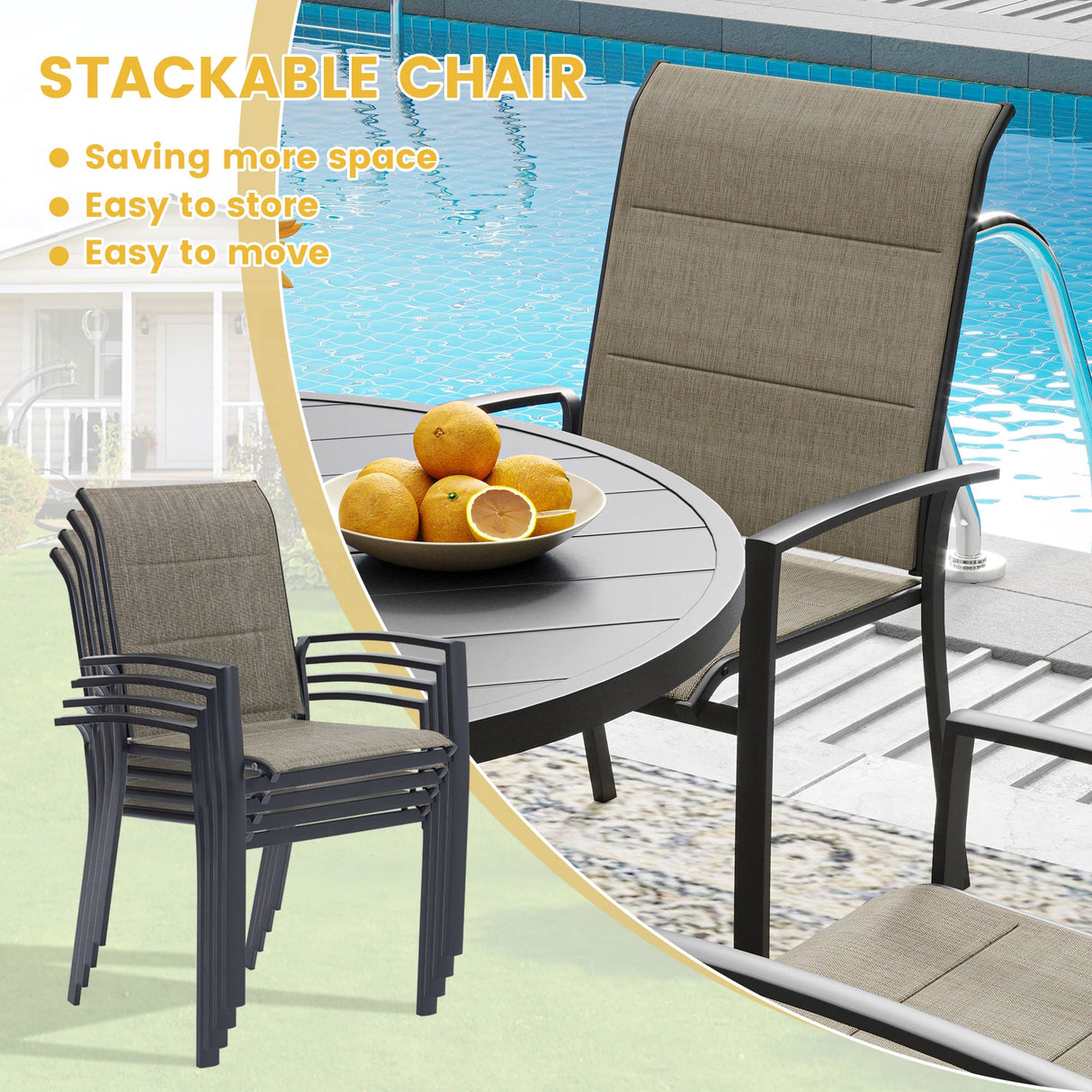 Vicllax 5 Pieces Outdoor Dining Set with Square Table and Padded Stackable Chairs