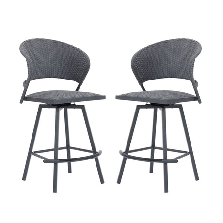 Vicllax Taburete de bar giratorio de mimbre con cojín acolchado y respaldo curvado