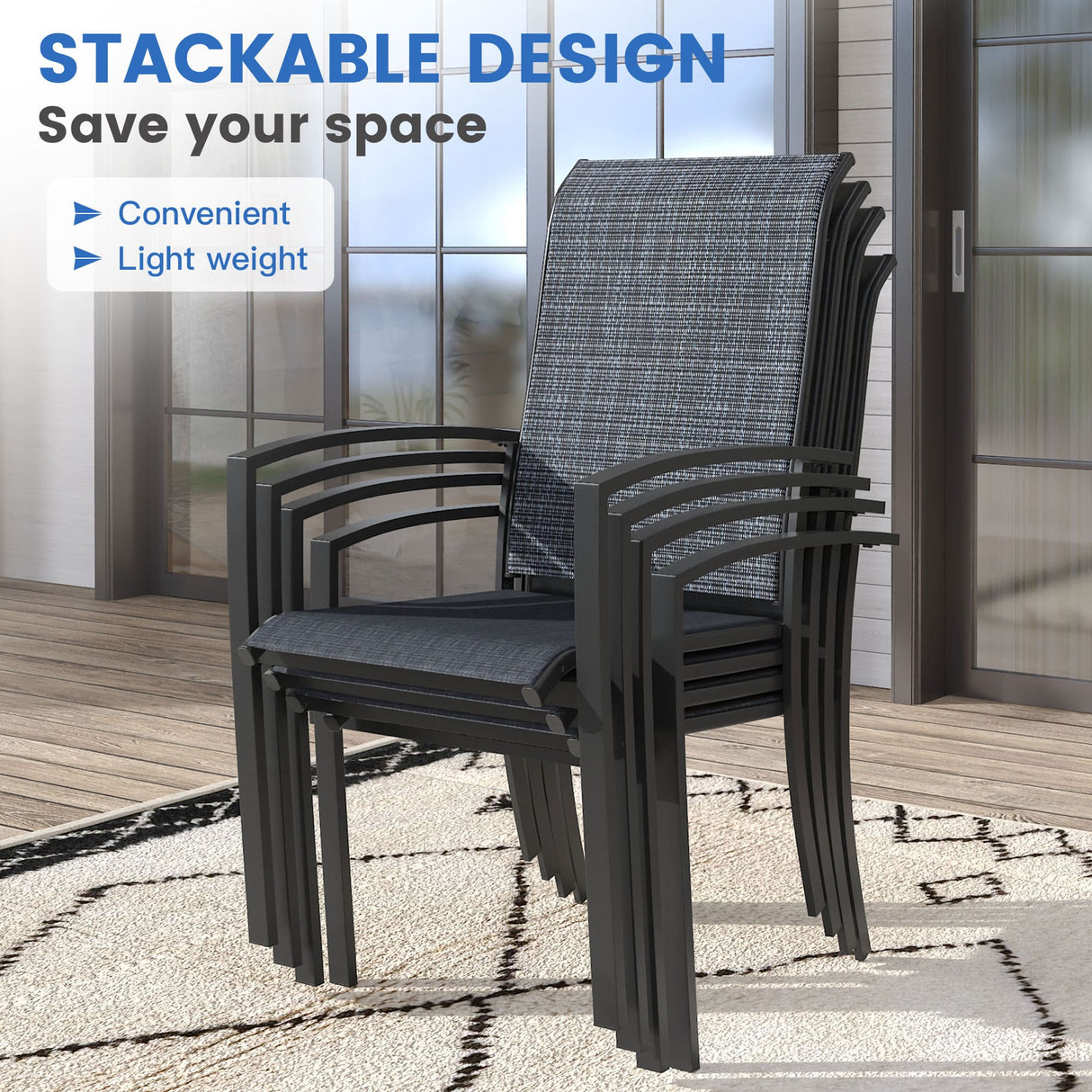 Vicllax 7 Pieces Outdoor Dining Set, 47.2"Round Table and Skyline Stackable Chair