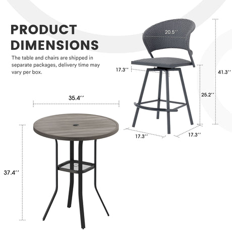 Vicllax 3/5 PCS Outdoor Swivel Bar Set, Patio Wicker Bar Chairs and Round Bar Table