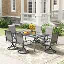 Vicllax Juego de comedor de exterior de 7 piezas con mesa rectangular de metal y sillas giratorias de textileno