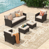 Vicllax Patio Furniture Set, Wicker Outdoor Conversation Set with Cushioned Sofa Chairs and Ottomans