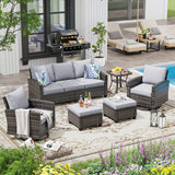 VICLLAX Versatile Wicker Patio Set: 5 Seater with Fire Table/Ottoman