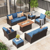 Vicllax Patio Sofa Set, Wicker Outdoor Conversation Set with Cushioned Sofa Chairs with Wicker Fire Pit, Stable Chair