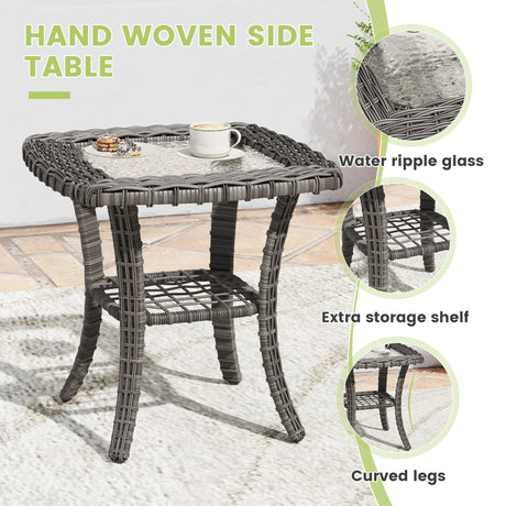 VICLLAX Versatile Wicker Patio Set: 5 Seater with Fire Table/Ottoman