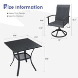 Vicllax 3 Pcs Outdoor Dining Set, 27.6" Square Bar Table and 2 Swivel Chairs
