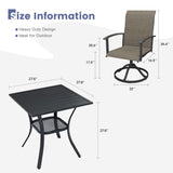 Vicllax 3 Pcs Outdoor Dining Set, 27.6" Square Bar Table and 2 Swivel Chairs