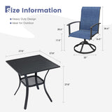 Vicllax 3 Pcs Outdoor Dining Set, 27.6" Square Bar Table and 2 Swivel Chairs