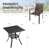 Vicllax 3 Pieces Outdoor Dining Set, 27.6" Square dining Table and 2 Stackable Metal Armchairs