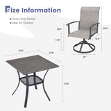 Vicllax 3 Pcs Outdoor Dining Set, 27.6" Square Bar Table and 2 Swivel Chairs