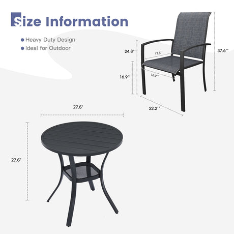 Vicllax 3 Pieces Outdoor Dining Set, 27.6" Round Bar Table and Skyline Stackable Chair