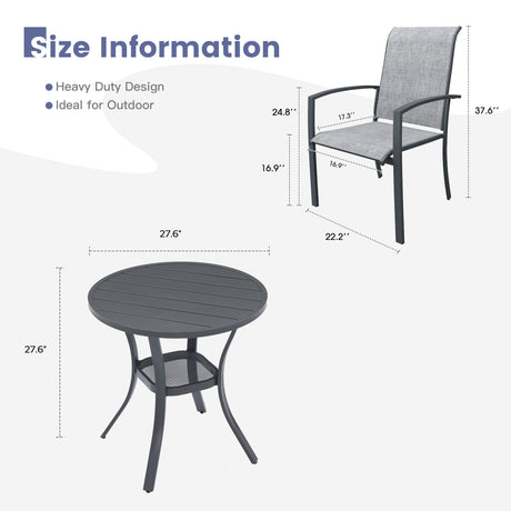 Vicllax 3 Pieces Outdoor Dining Set, 27.6" Round Bar Table and Skyline Stackable Chair