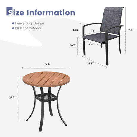 Vicllax 3 Pieces Outdoor Dining Set, 27.6" Round Bar Table and Skyline Stackable Chair