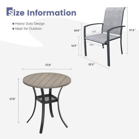 Vicllax 3 Pieces Outdoor Dining Set, 27.6" Round Bar Table and Skyline Stackable Chair