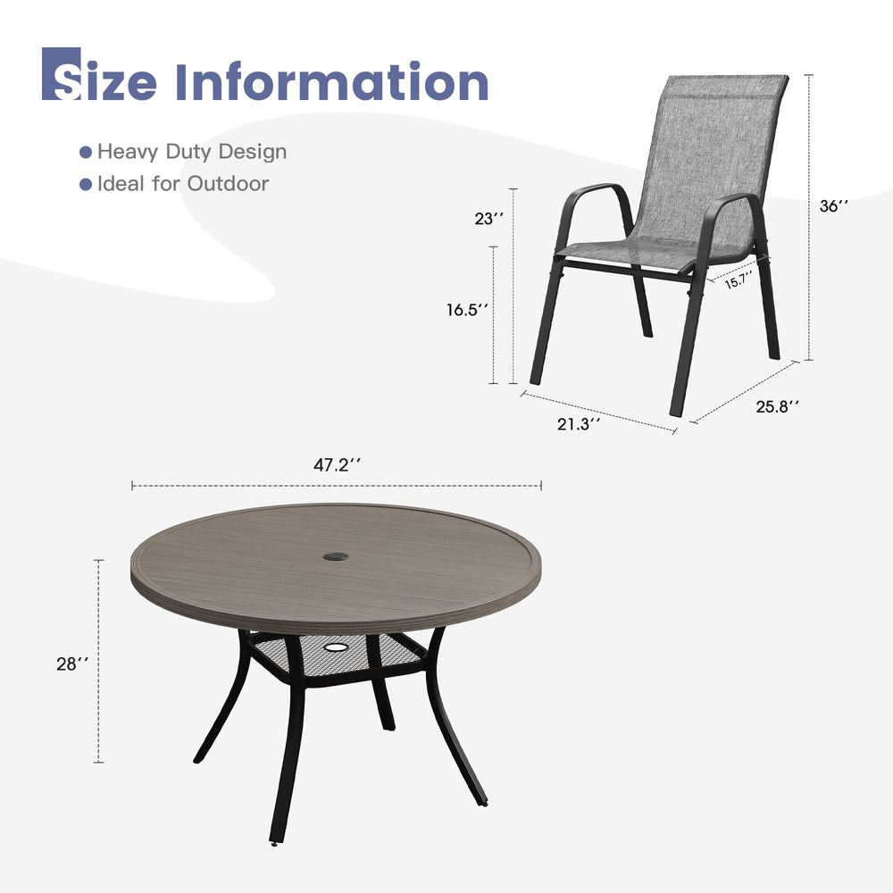 Vicllax 7 Pieces Outdoor Dining Set, 47.2"Round Table and Horizon Stackable Chair