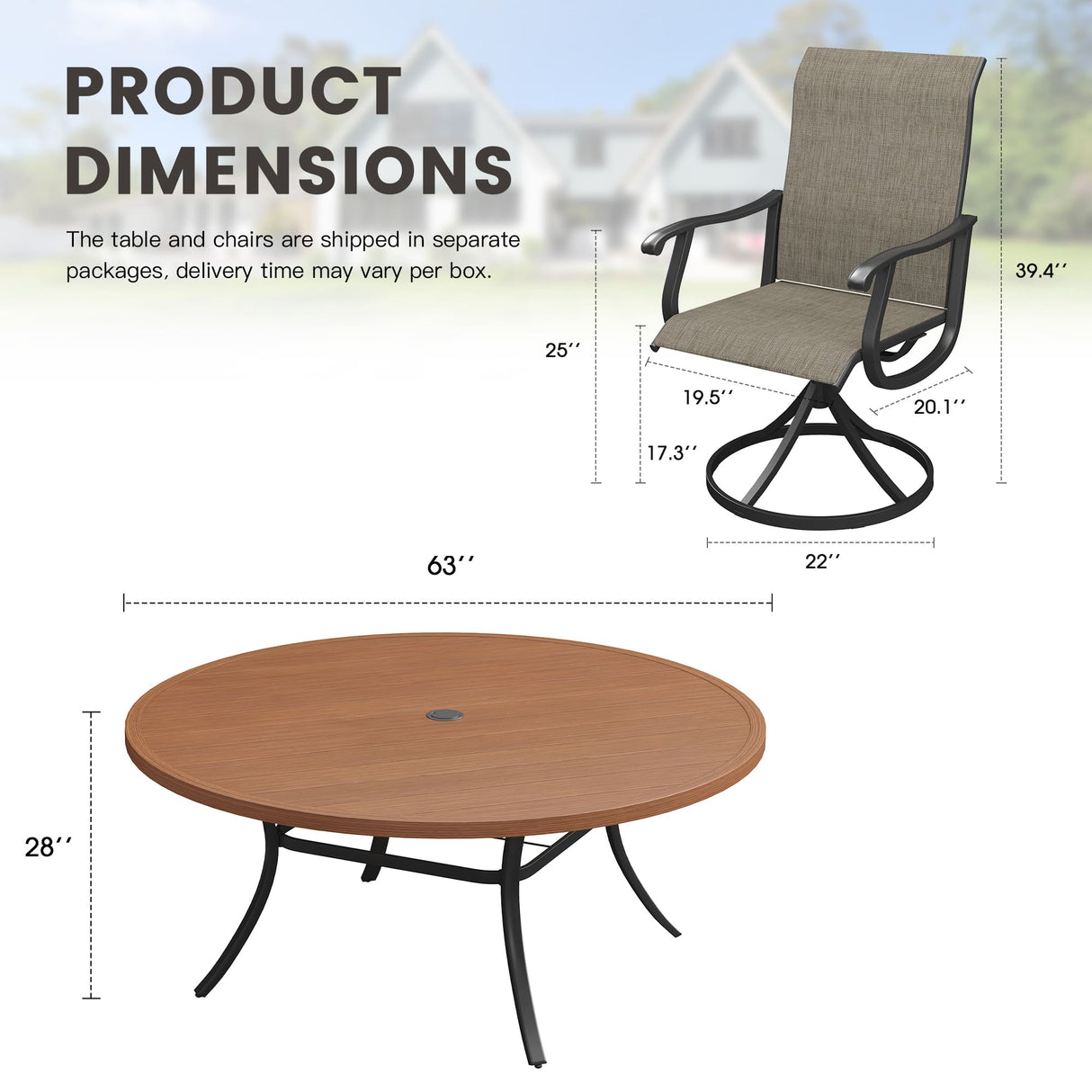 Vicllax Juego de comedor para exterior de 5 piezas con mesa redonda de metal de 42" y 4 sillas giratorias acolchadas