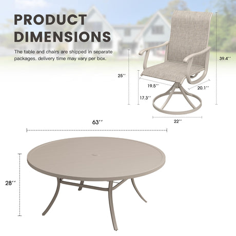 Vicllax Juego de comedor para exterior de 5 piezas con mesa redonda de metal de 42" y 4 sillas giratorias acolchadas