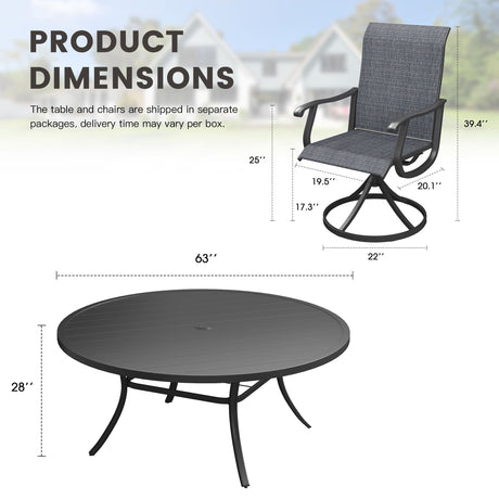 Vicllax Juego de comedor para exterior de 5 piezas con mesa redonda de metal de 42" y 4 sillas giratorias acolchadas