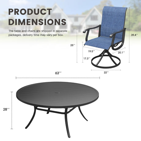 Vicllax Juego de comedor para exterior de 5 piezas con mesa redonda de metal de 42" y 4 sillas giratorias acolchadas