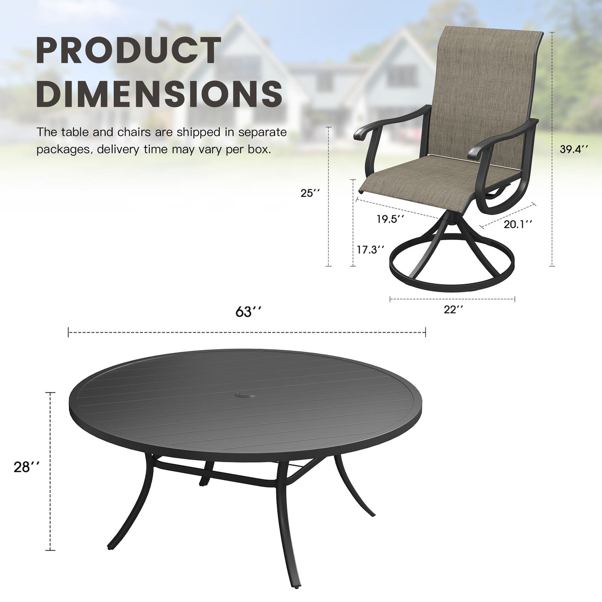 Vicllax Juego de comedor para exterior de 5 piezas con mesa redonda de metal de 42" y 4 sillas giratorias acolchadas