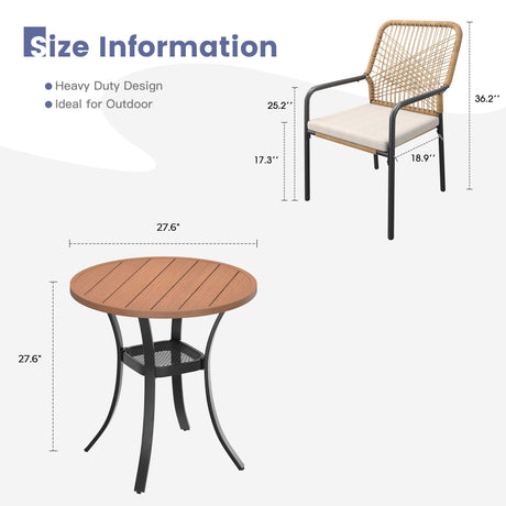 Vicllax 3-Piece Patio Bistro Set, Alora Stackable Chair and 27.6" Metal Round Table