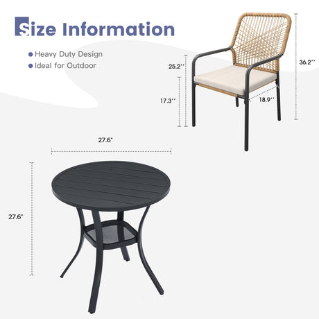 Vicllax 3-Piece Patio Bistro Set, Alora Stackable Chair and 27.6" Metal Round Table