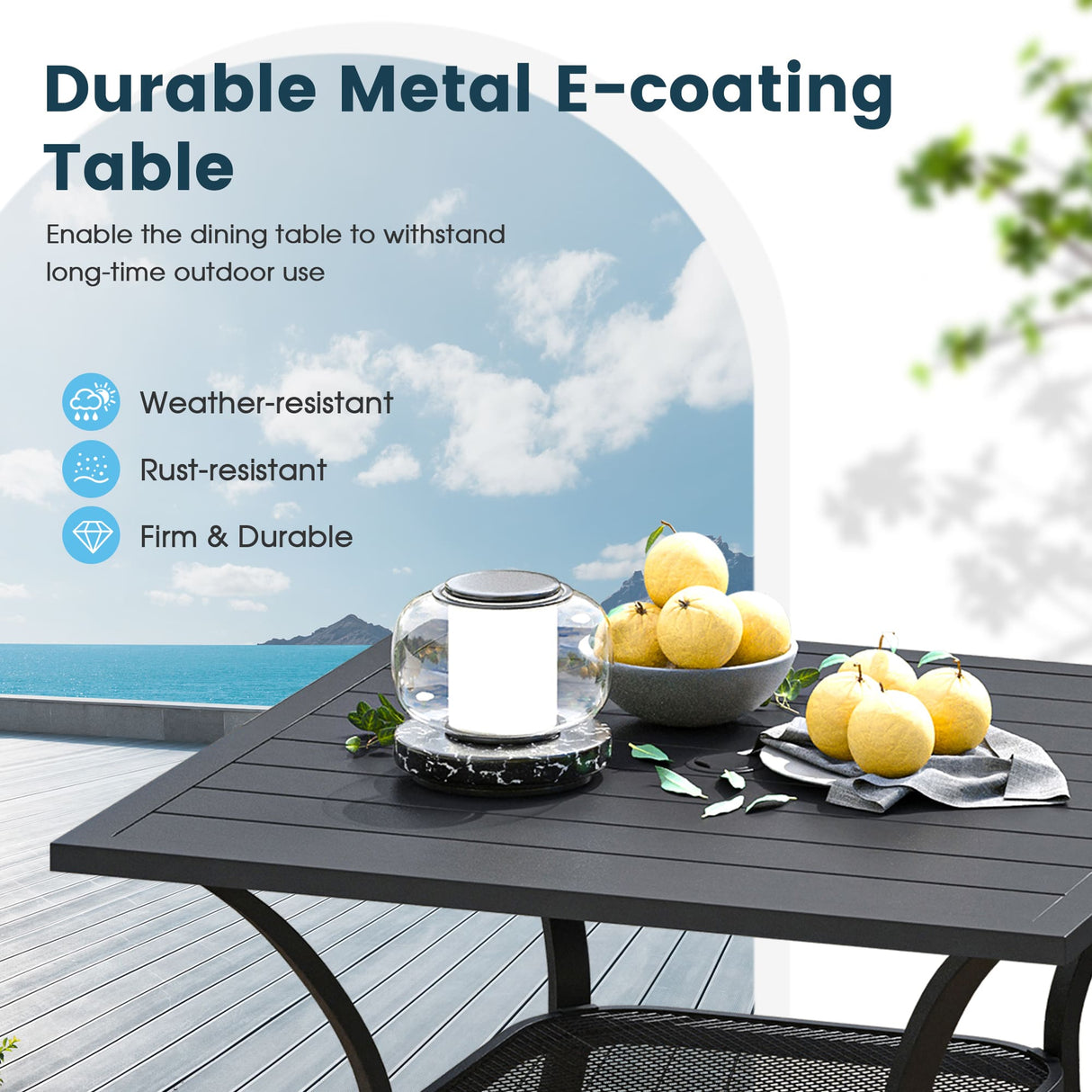 Vicllax Outdoor Patio Dining Table for 4, Metal Square Table with Storage
