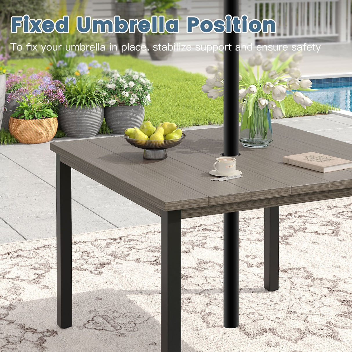 Vicllax 5pcs Outdoor Dining Set,  Square Metal Table and 4 Textilene Swivel  Chairs