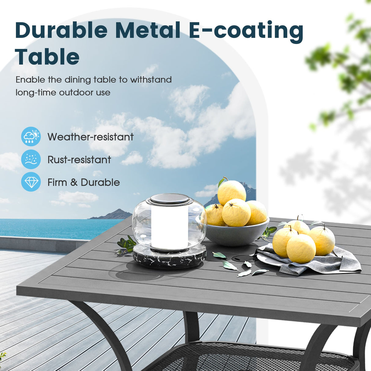 Vicllax Outdoor Patio Dining Table for 4, Metal Square Table with Storage