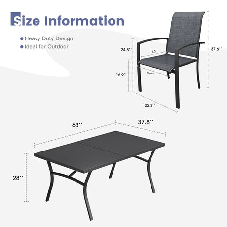 Vicllax 7 Pieces Outdoor Dining Set, Metal 63" Rectangular Table and Skyline Stackable Chair