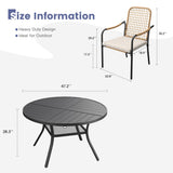 Vicllax 7 PCS Patio Dining Table Set, 47" Round Metal Table with Shelf and Solana Stackable Chair